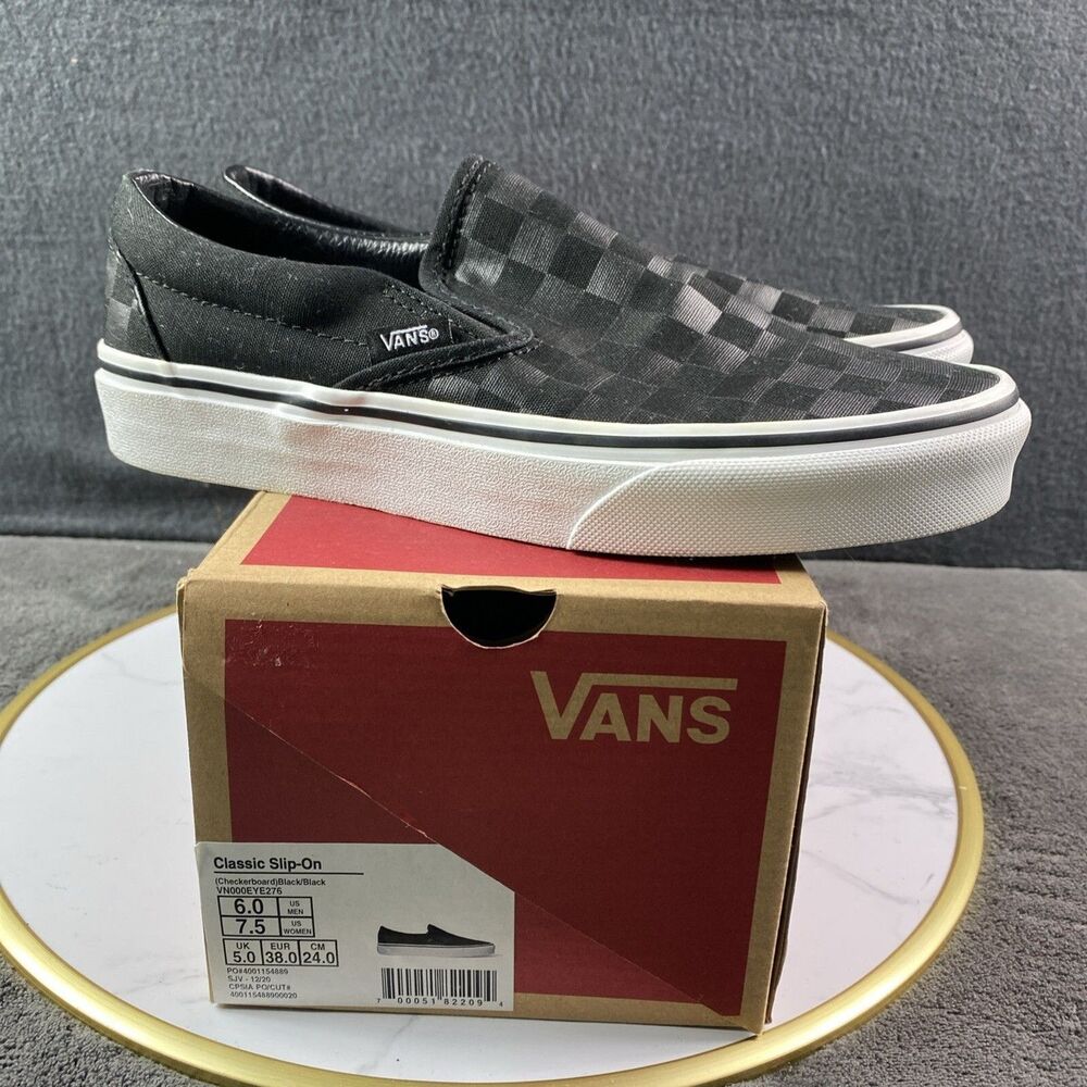 Vans Classic Slip On Checkerboard Black Unisex Sneaker Men 6 Women 7.5 NIB